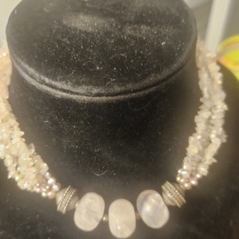 Rose Quartz Multi Strant Statement Necklace - Picture 6 of 7